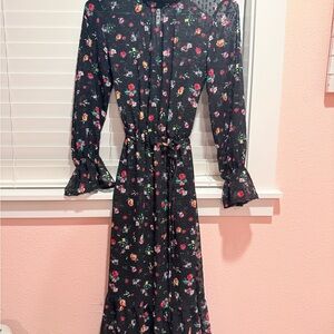Banana Republic Black Floral Long Sleeve Dress